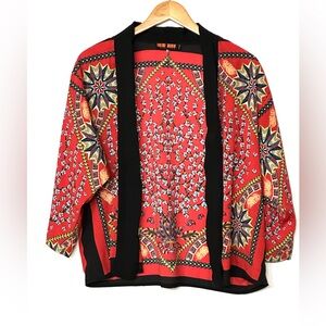 Love Tree Red and Black Patterned Cardigan Cropped Kimono size Medium‎